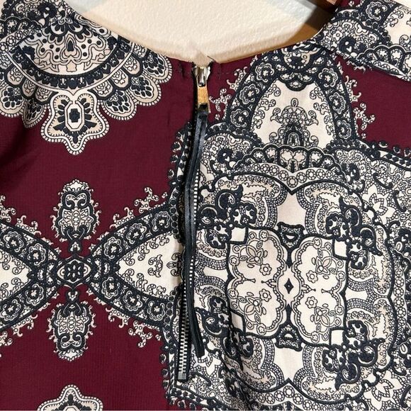 Allison Joy Evereve Jacquard Midi Shift Dress Zip Closure Burgundy Size Small - Picture 7 of 10